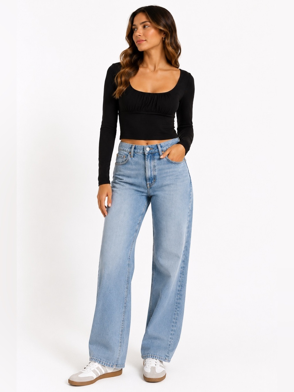 Wilfred Free Black Scoop Neck Long Sleeve Crop Top Women’s Small Aritzia Fitted